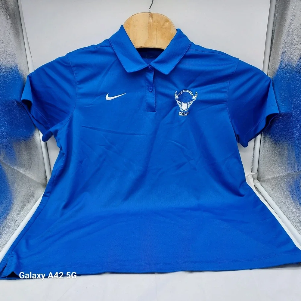 Nike Golf Polo Shirt Boys XL Royal Blue Buffalo Logo‎ Short Sleeve Performance